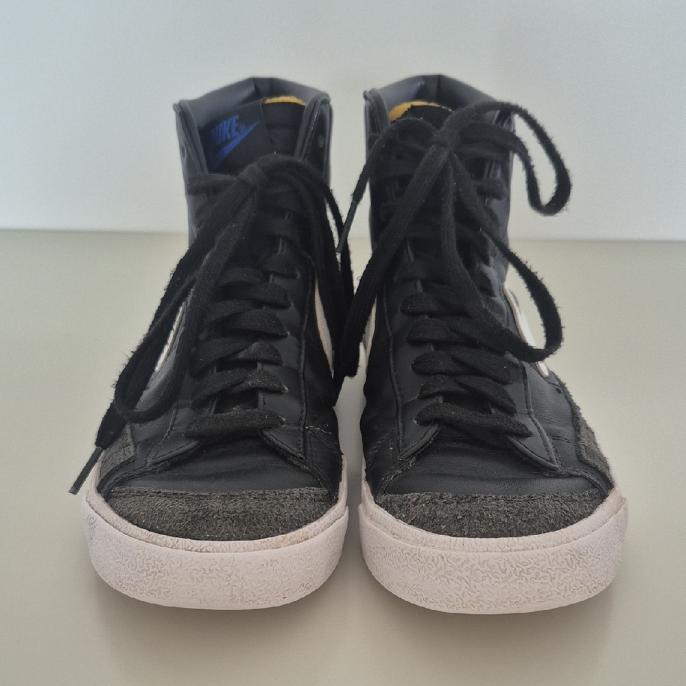 Nike Blazers Black High-Top Sneakers with White Swoosh and Gold Accents,Size US8 - Picture 2 of 15